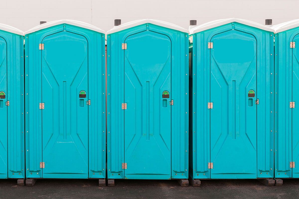 Industrial portable restroom units at a plant in Biloxi, Mississippi